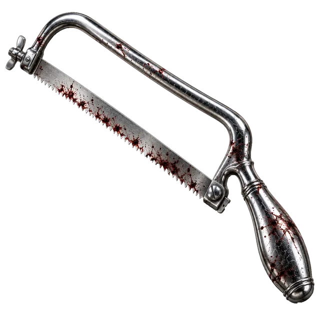 a blood-stained bone saw